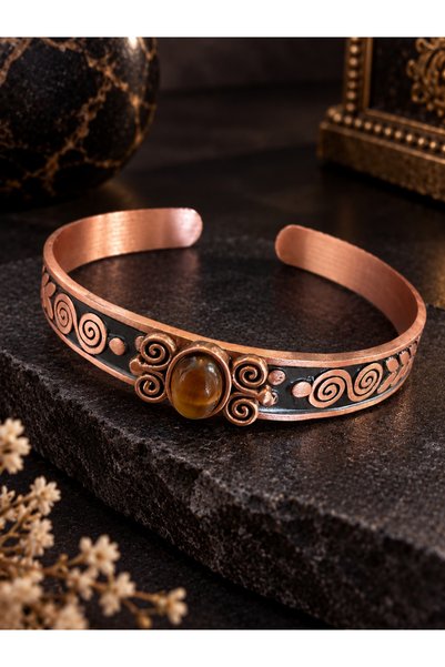 zadenza gold 100% pure copper bracelet with natural stone, handcrafted copper...