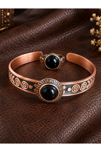 Aida Jewelss Pure copper ring bracelet natural stone handmade copper set, sta...