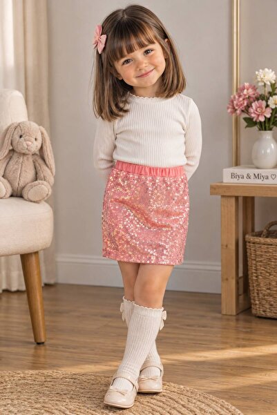 TREND NATURAL Girl's Sparkling Sequin Skirt Red Pink Salmon 2-8 Years