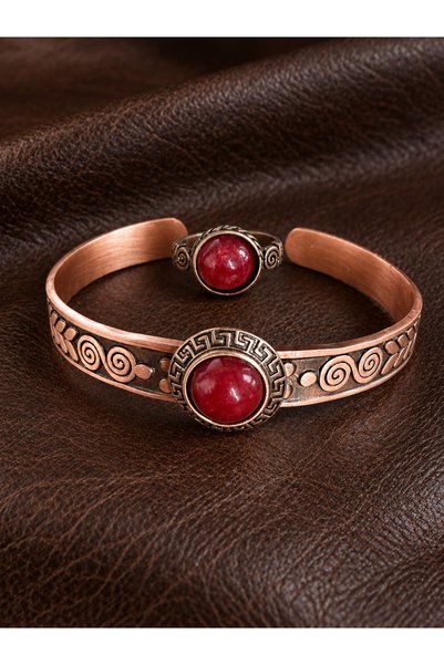 Aida Jewelss 100% Copper Ring Bracelet with Natural Stones, Handcrafted Coppe...