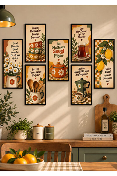 NT Handmade 7 Parça Bu Mutfakta Sevgi Pişer Tablo Seti 10x20 cm Çerçeve Görün...