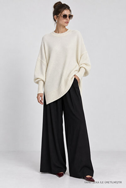 Lovelyİstanbul Oversize Basic Triko Kazak LKİ0072 EKRU