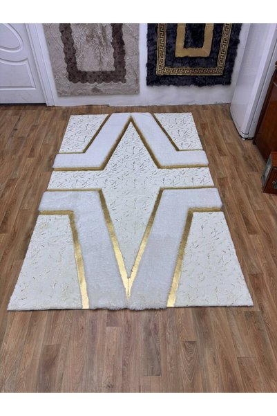 SANCAK DERİ HALI MODERN GOLD DESENLİ EKRU PELUŞ HALI