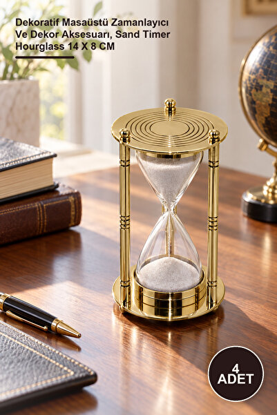 Yenilig 4 Adet Pirinç Kum Saati – Dekoratif Masaüstü Zamanlayıcı Ve Dekor Aksesuarı, Sand Timer Hourglass 14 X 8 CM