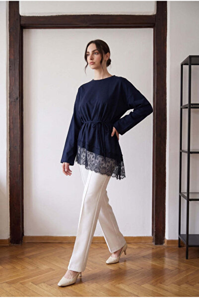 unika boutique Women's Lace Detailed Belted Modal Tunic