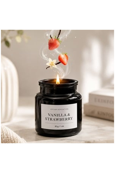 OEM Lumanare Parfumata Neagra cu Aroma de Vanilie si Capsuni in Recipient Ø6x...