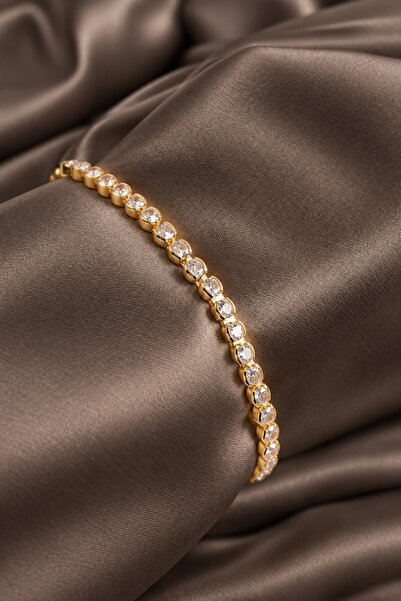 serelya Brass Zircon Stone Row Model Gold Color Elevator Women's Bracelet