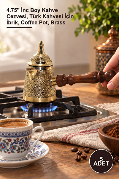 Yenilig 5 pieces brass coffee pot - 4.75'' inch height coffee pot, jug for tu...