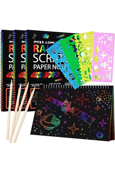 Yelajoy 4 Pack Scratch Art Drawing Notebooks for Kids, Large Rainbow Scratch ...