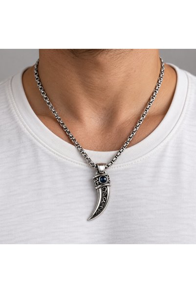 HER ŞEY NOTA www.herseynota.com Blue Detailed Tooth Shape Men's Necklace – 60...