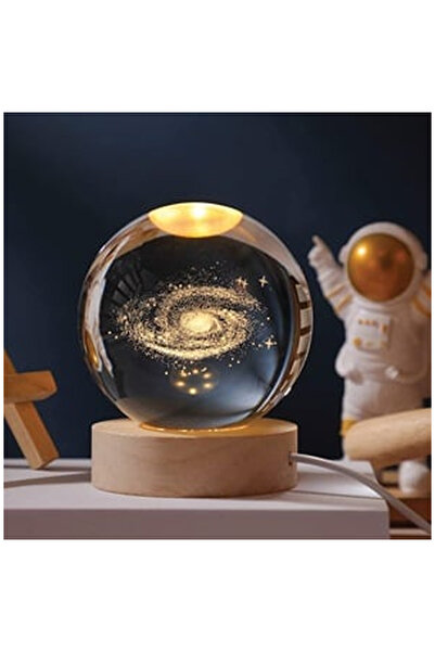 OEM Sfera Decorativa din Sticla cu Baza din Lemn cu Lumina 3D Galaxie 7 Culor...