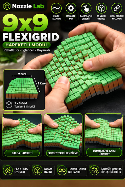 NozzleLab Minecraft Temalı 9x9 Hareketli Blok Fidget Oyuncak – Piksel Çim Zem...