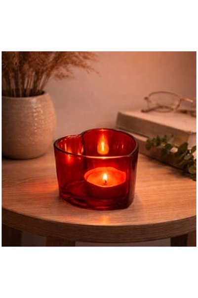 OEM Κόκκινη Κηροπήγια σε Σχήμα Καρδιάς 7.5x7.5x6.5cm
