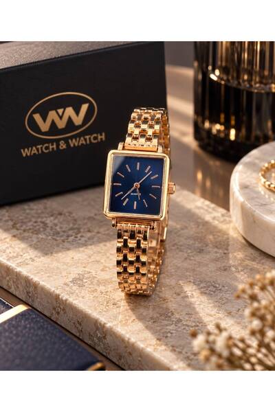 Watch & Watch - Sapphire Elegance Altın Renk Çelik Kordon Kadın Kol Saati