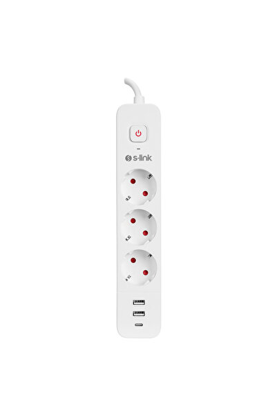 SPG03TC, 3 Soket, Akım Korumalı Priz, 1x Type-C, 2xUSB 5V 4A, 1.5Mt %100 Bakır 1mm Kablo,
