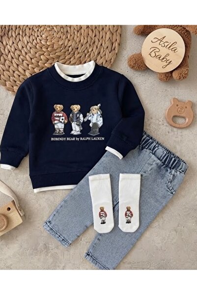 Asila Baby Teddy Bear Printed Sweatshirt, Printed Lycra Stretch Fabric Jeans,...