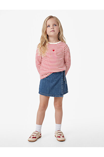Koton Heart Embroidered Cotton Crew Neck Long Sleeve Striped T-Shirt