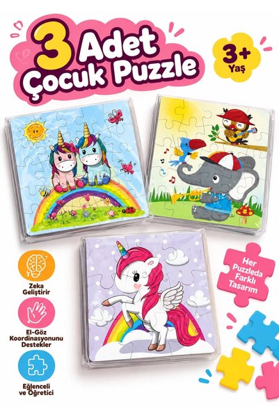 Pembe Pasaj Mini Puzzle Hayvanlar 3 Adet | 3-7 Yaş - 59 Parça