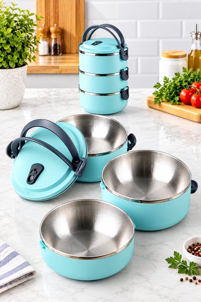 BERMİRA Home Collection 3 Katlı Yeni Nesil Sefer Tası Lunch Box Beslenme Kabı...
