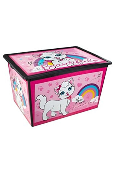 OEM Toy Box with Lid & Wheels Pink Cat 52.5x37x31cm - 50L