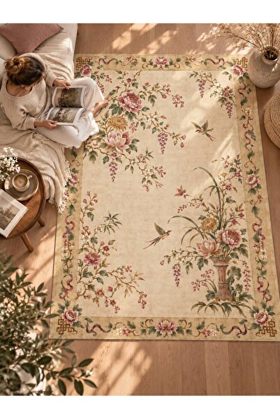 YTR HOME Dijital Baskı Yıkanabilir Kaymaz Taban Dekoratif Salon Mutfak Halısı...