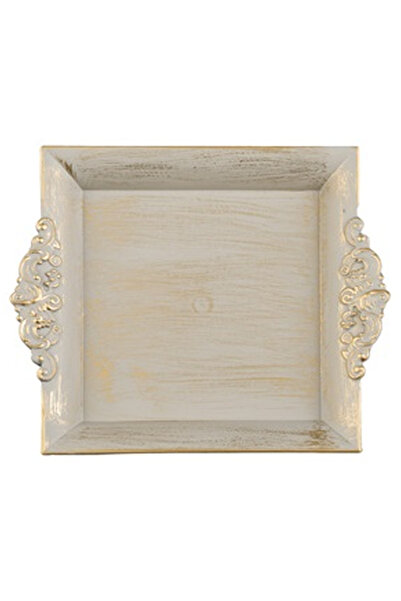 OEM Platou Decorativ Patrat din Plastic Bej Auriu Brushed 23x19.5cm