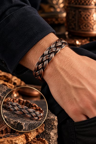 GWOMA Men's and Women's Copper Bracelet - Braided Model Men's Handcuff Bracelet