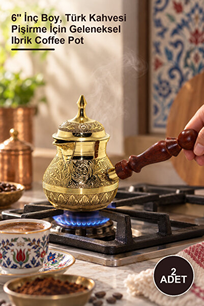 Yenilig 2 brass coffee pots - 6'' inch height, traditional turkish coffee pot...