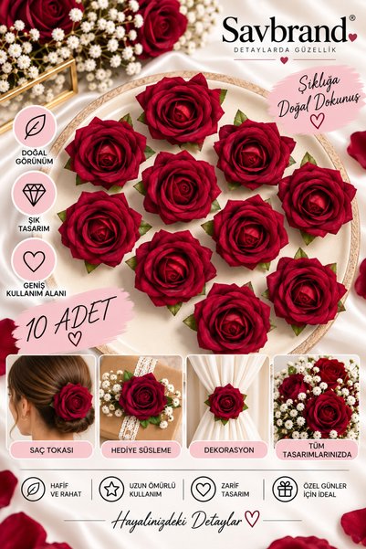 SavBrand Velvet Rose Flower Hair Clip and Brooch – Decorative Hairpin – Styli...
