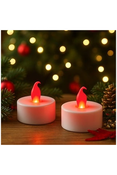 OEM Lumanare tip Pastila LED cu Baterie & Flacara Rosie Ø4x4cm - 2buc