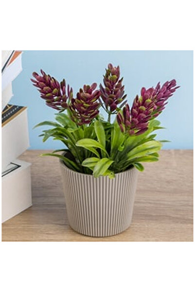 OEM Ghiveci Decorativ Taupe cu Planta Artificiala cu Flori Roz Ø6x14cm
