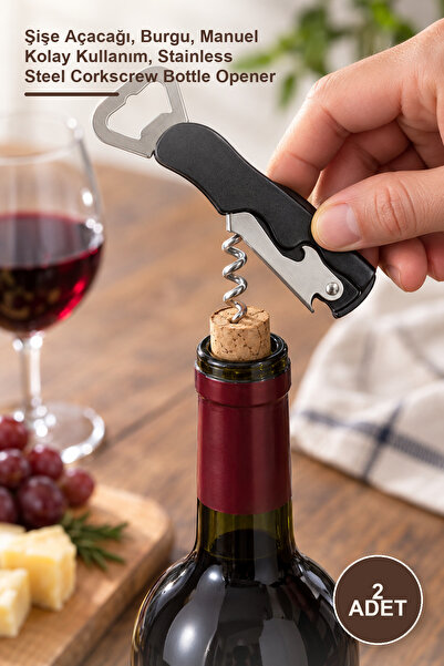 Yenilig 2 stainless steel corkscrews - bottle opener, twist, manual easy use,...