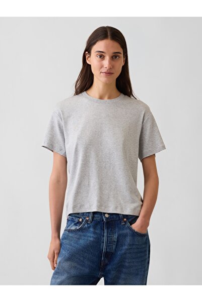 GAP Kadın Açık Gri Supima® Pamuk Relaxed T-Shirt