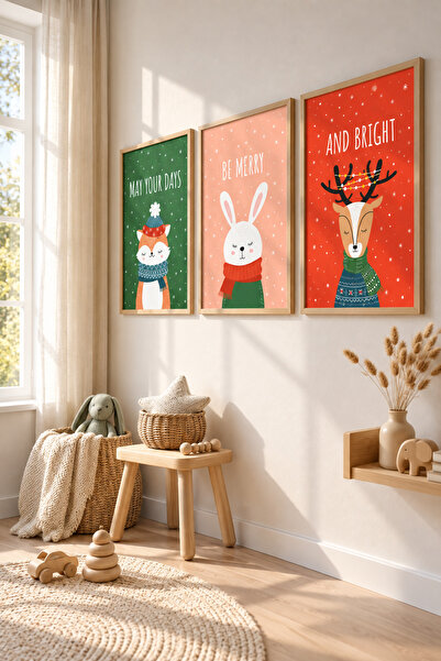 BYVELNOR Ahşap Çerçeveli Çocuk Odası Poster Tablo Seti KIŞ NEŞESİ