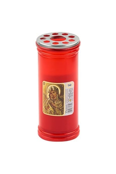 OEM Κόκκινο Διακοσμητικό Κερί με Καπάκι & Εικόνα της Παναγίας Ø6.8x15.5cm