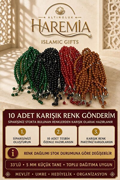 Altınoluk Haremia 10-Piece Prayer Beads Set – 33-Piece 5 mm Small Beads Mixed Color Prayer Beads