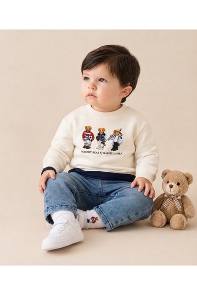 Asila Baby Teddy bear print sweatshirt, printed lycra stretch denim pants, and teddy bear print socks 3-piece baby boy set