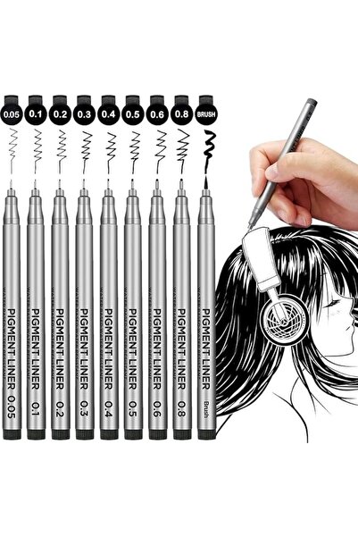 NALACAL أقلام دقيقة للرسم الدقيق، مجموعة من 9 أقلام حبر أسود رفيعة، حبر مقاوم...