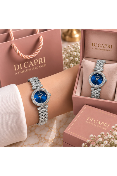 Generic Brand Di Capri Women's Silver Watch with Royal Blue Dial and Looster ...