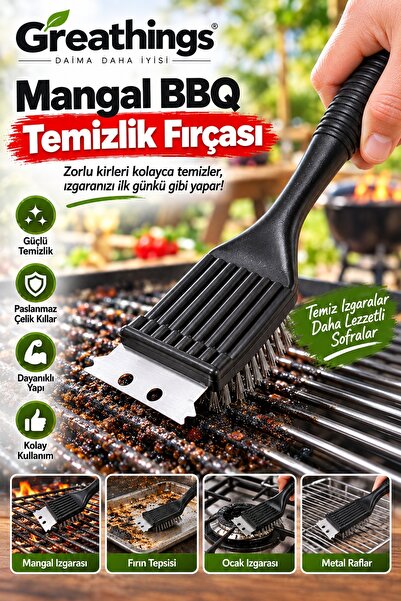 Greathings 21 cm Mangal Izgara Temizleme Fırçası Paslanmaz Çelik Telli Kazıyı...
