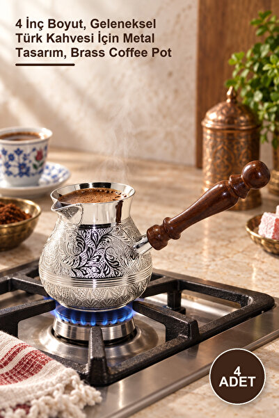 Yenilig 4-piece brass coffee pot set – 4-inch size, metal design for traditio...
