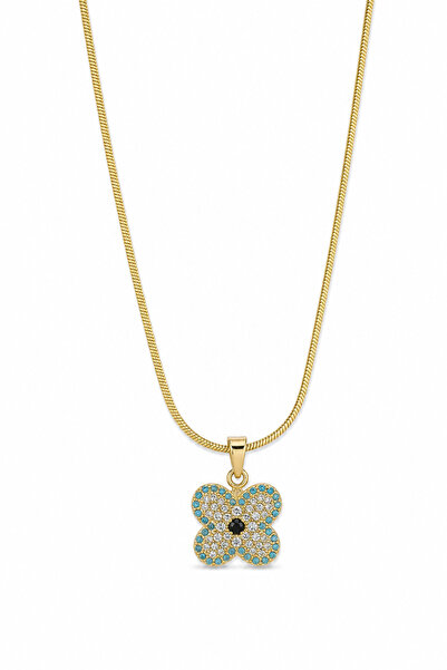 Jack Ferrero Stylish Steel Clover Figured Yellow Color Necklace with Zircon a...