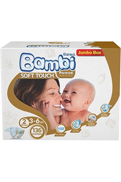 Sanita Bambi مقاس 2، صغير، 3-6 كجم، صندوق جامبو، 136 حفاضة