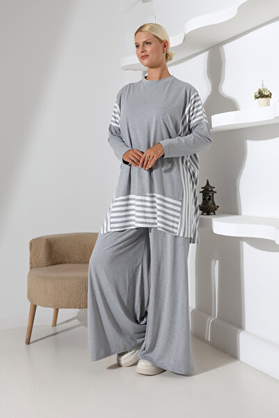 Pure Class Çizgi Detaylı Oversize Tesettür İkili Takım – Siyah