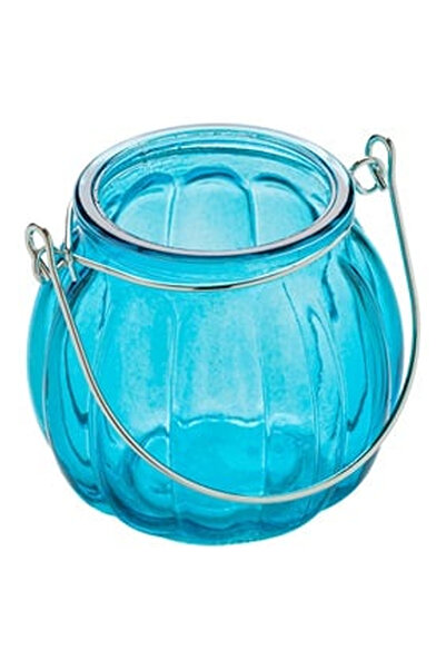 OEM Felinar Decorativ Bleu Pumpkin din Sticla Suspendabil cu Maner Ø7.5x8cm