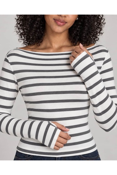 CANMODA Asymmetric Collar Striped Long Sleeve Women's Blouse