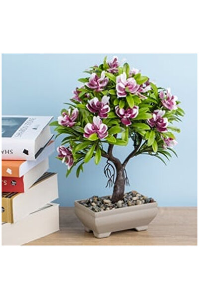 OEM Ghiveci cu Planta Artificiala Bonsai cu Flori Roz 10x7x27cm