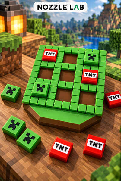 NozzleLab 3D Minecraft Temalı Tic Tac Toe – 3x3 XOX Strateji ve Zeka Oyunu