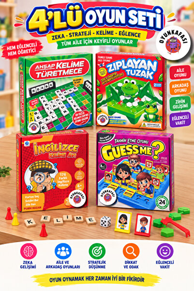 OYUNKAFASI 4’lü Eğitici Aile Oyun Seti Ahşap Kelime Türetme Zıplayan Tuzak İn...