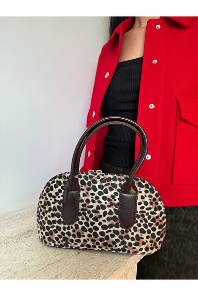 lalettobags Kadın Nil Model Süet Leopar Desenli Ayarlanabilir Askılı El & Çap...